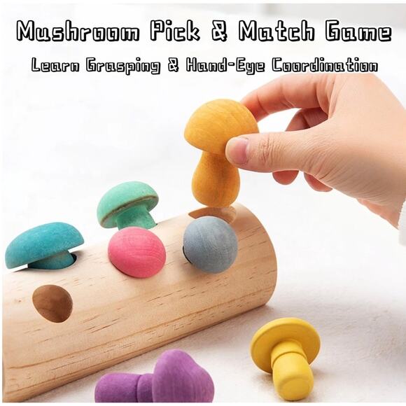Montessori Wooden Mushroom Picking Toy - Educational Shape Sorting - Picture 3 of 8
